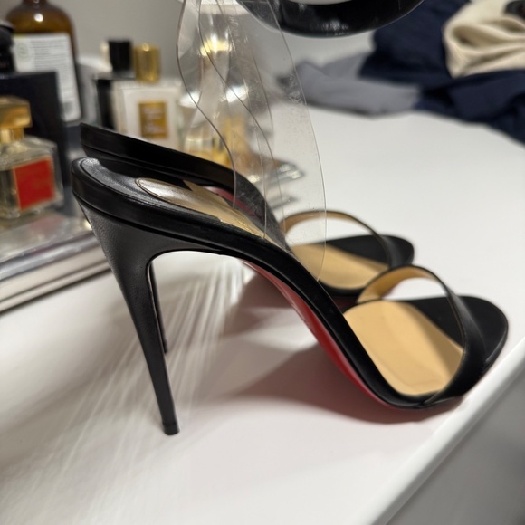 CHRISTIAN LOUBOUTIN BLACK LEATHER AND PVC HEELS - SIZE 40 - Picture 5 of 7